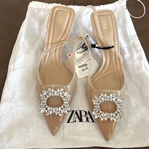 NWT Zara EMBELLISHED VINYL HEELED SHOES Size 8